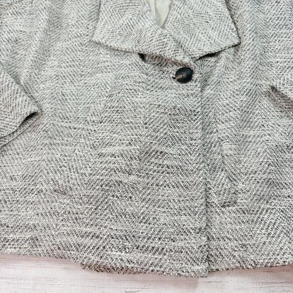 Eileen Fisher Soft White & Black Herringbone Swing Jacket Silk Lined Size S/P - Picture 4 of 9